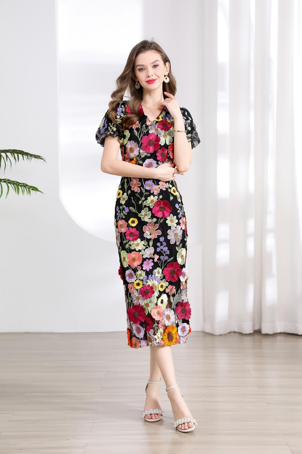 Floral Embroidered Mesh Dress